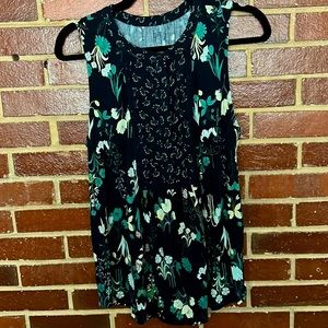 LOFT Navy Blue floral print sleeveless top, size medium